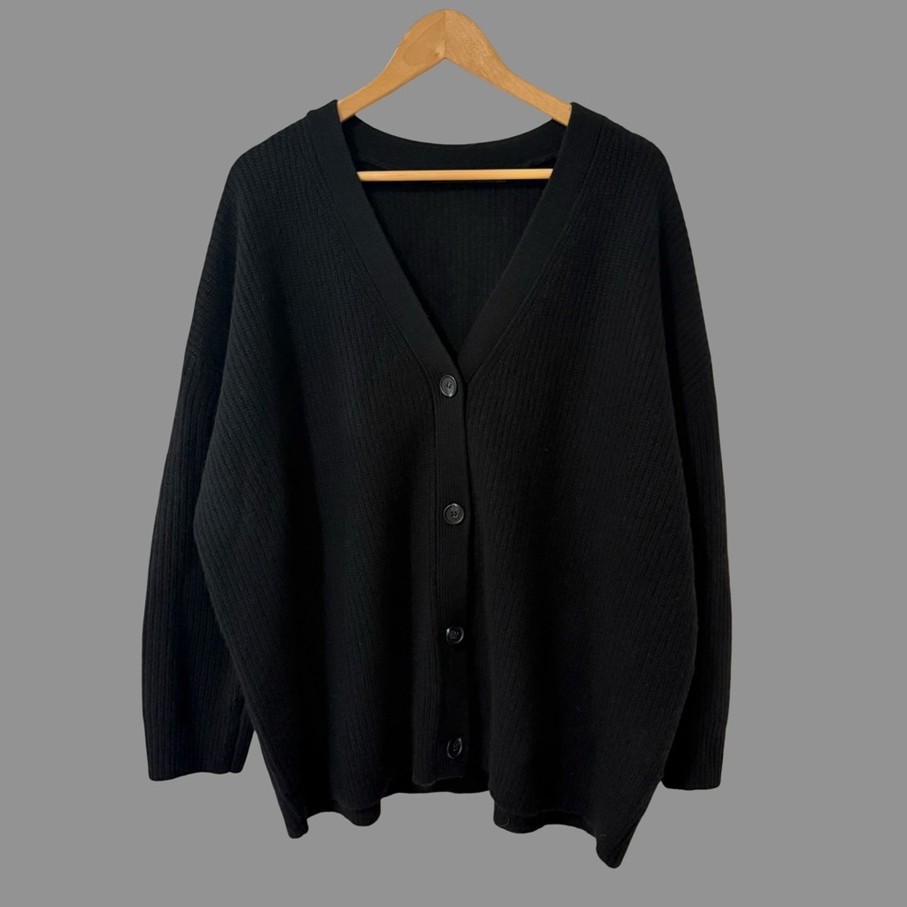 Jenni Kayne Cocoon Black Cashmere Deep V-Neck Button Up Cardigan L ($475)